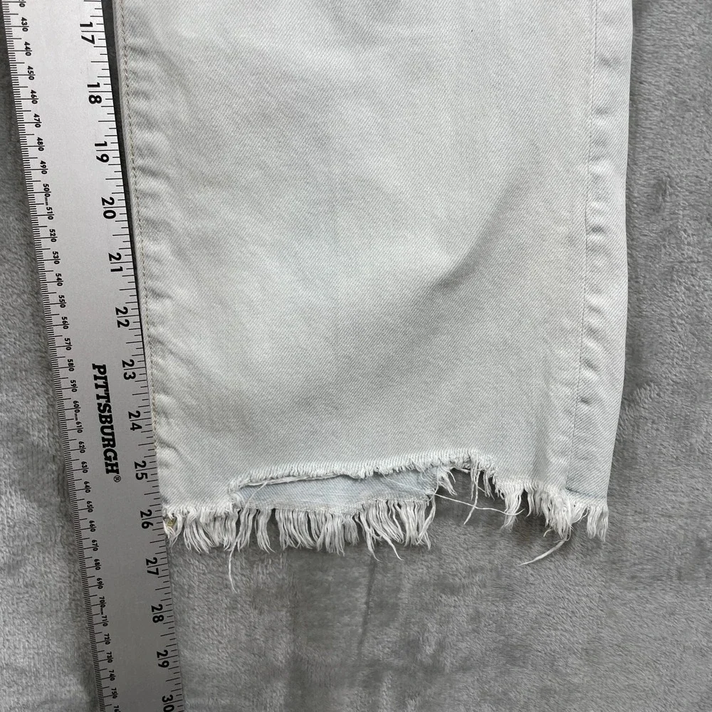 American‎ Eagle Women's 4 L Blue Wide Leg Crop Baggy  Raw Hem Jeans Light Wash